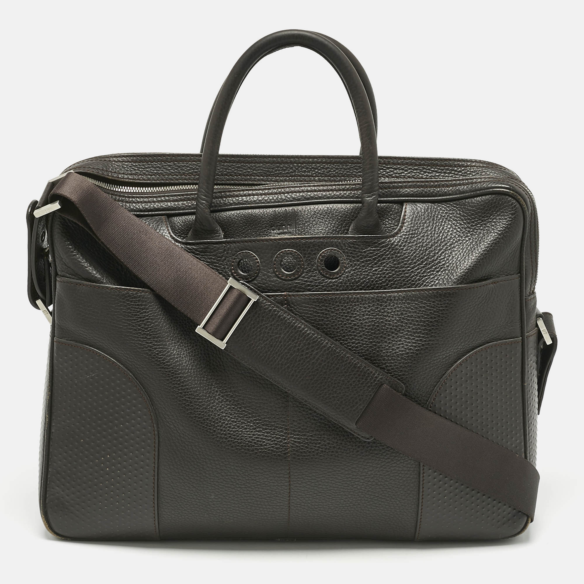 Pre-owned Dunhill Cacao Leather Double Gusset Briefcase In Brown
