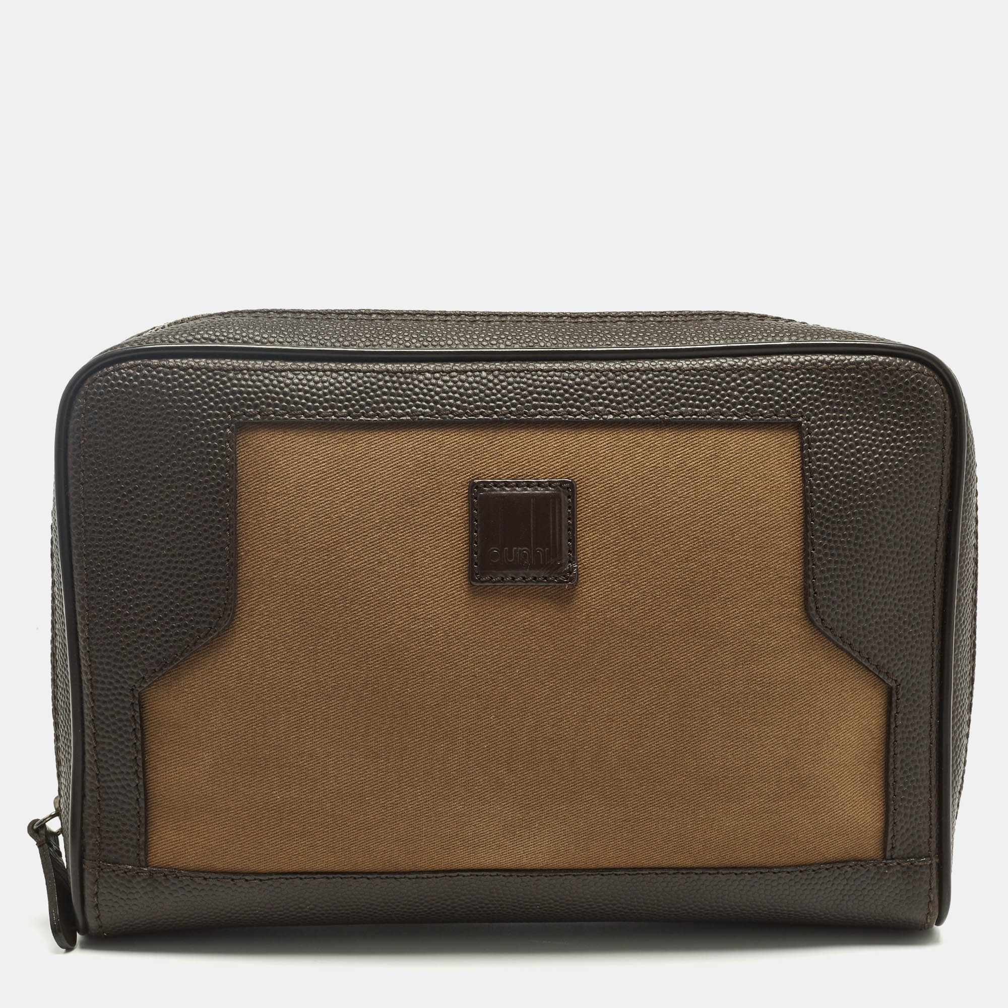 Pre-owned Dunhill Brown Canvas And Leather Logo Zip Pouch