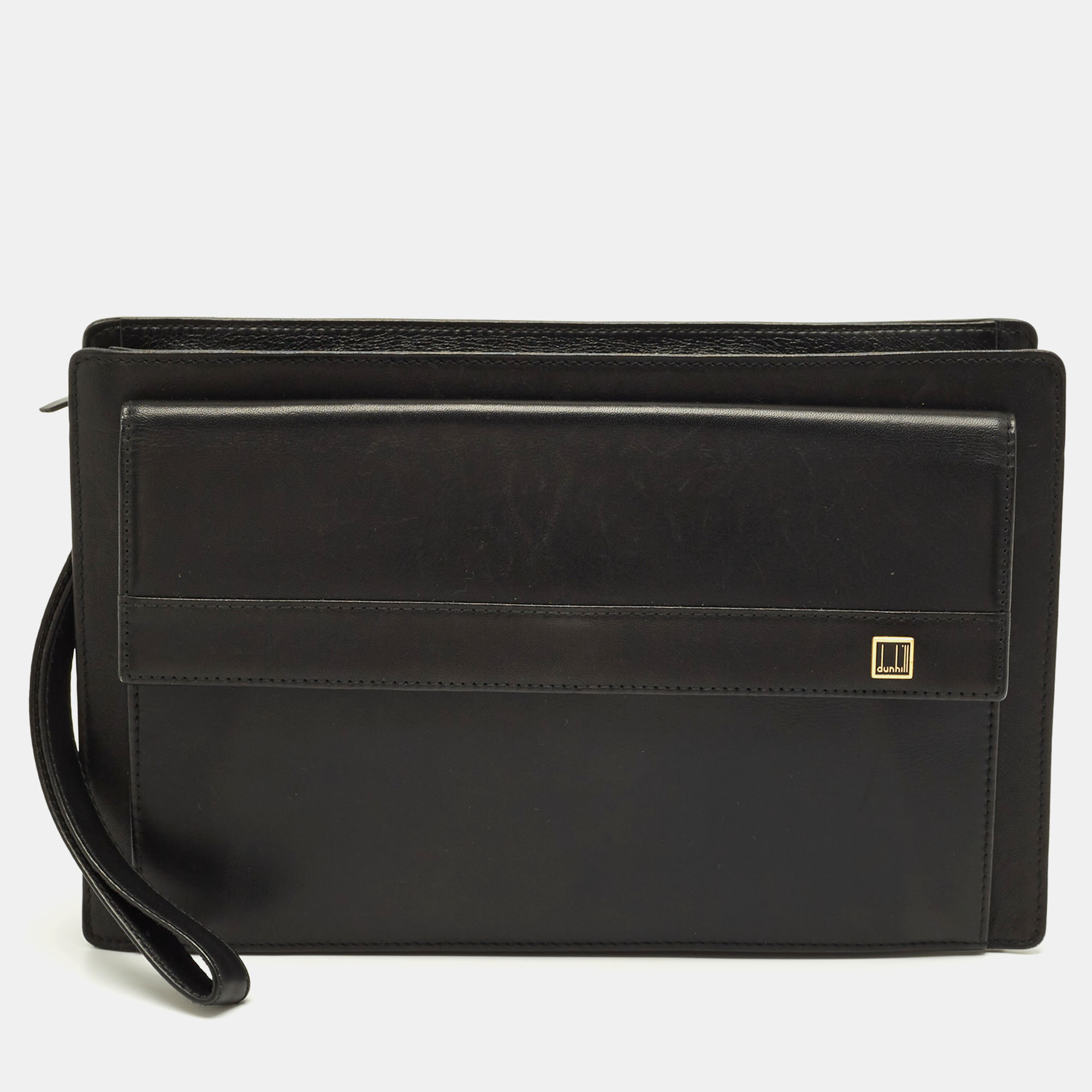 

Dunhill Black Wristlet Leather Zip Pouch