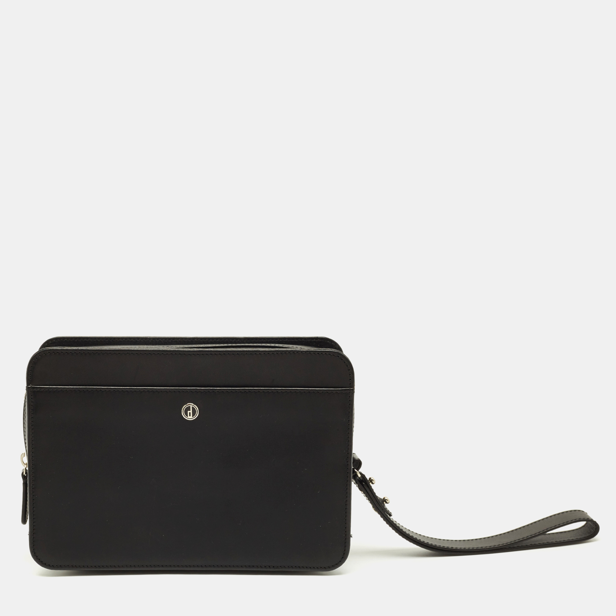 

Dunhill Black Leather Zip Wristlet Pouch