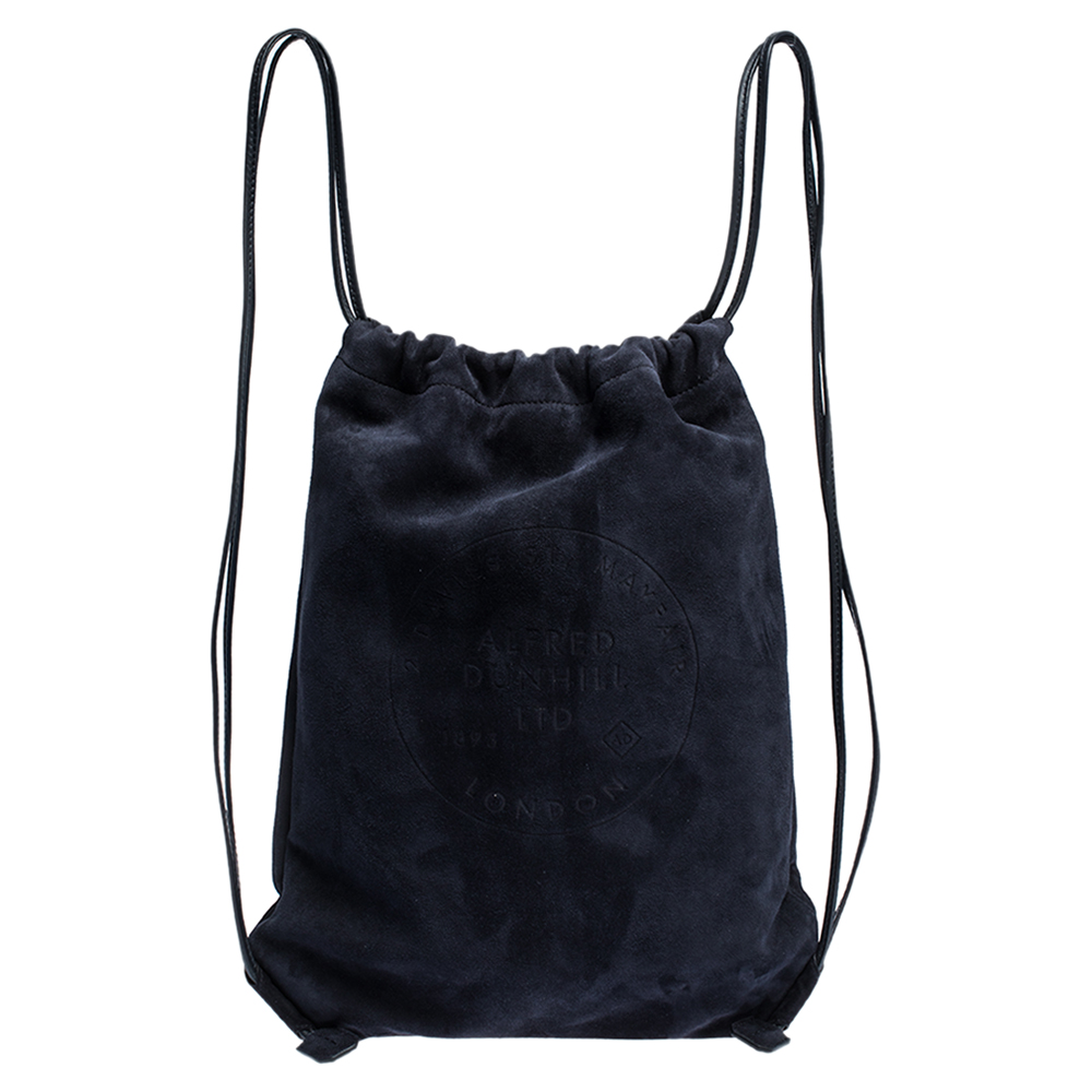 Dunhill Midnight Blue Suede Chiltern Drawstring Backpack