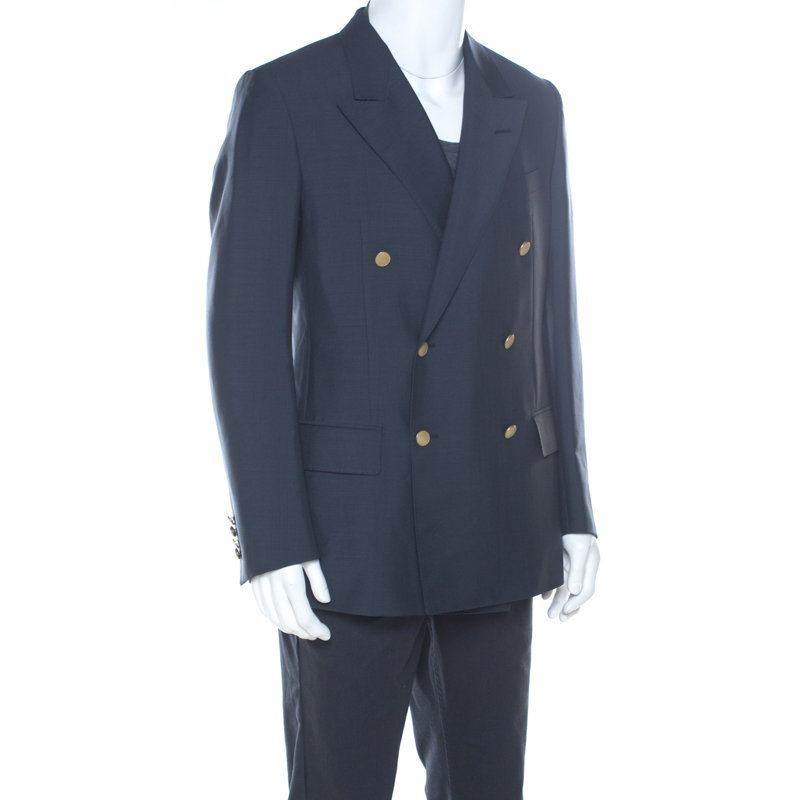

Dunhill Charcoal Grey Wool & Silk Blend Double Breasted Blazer