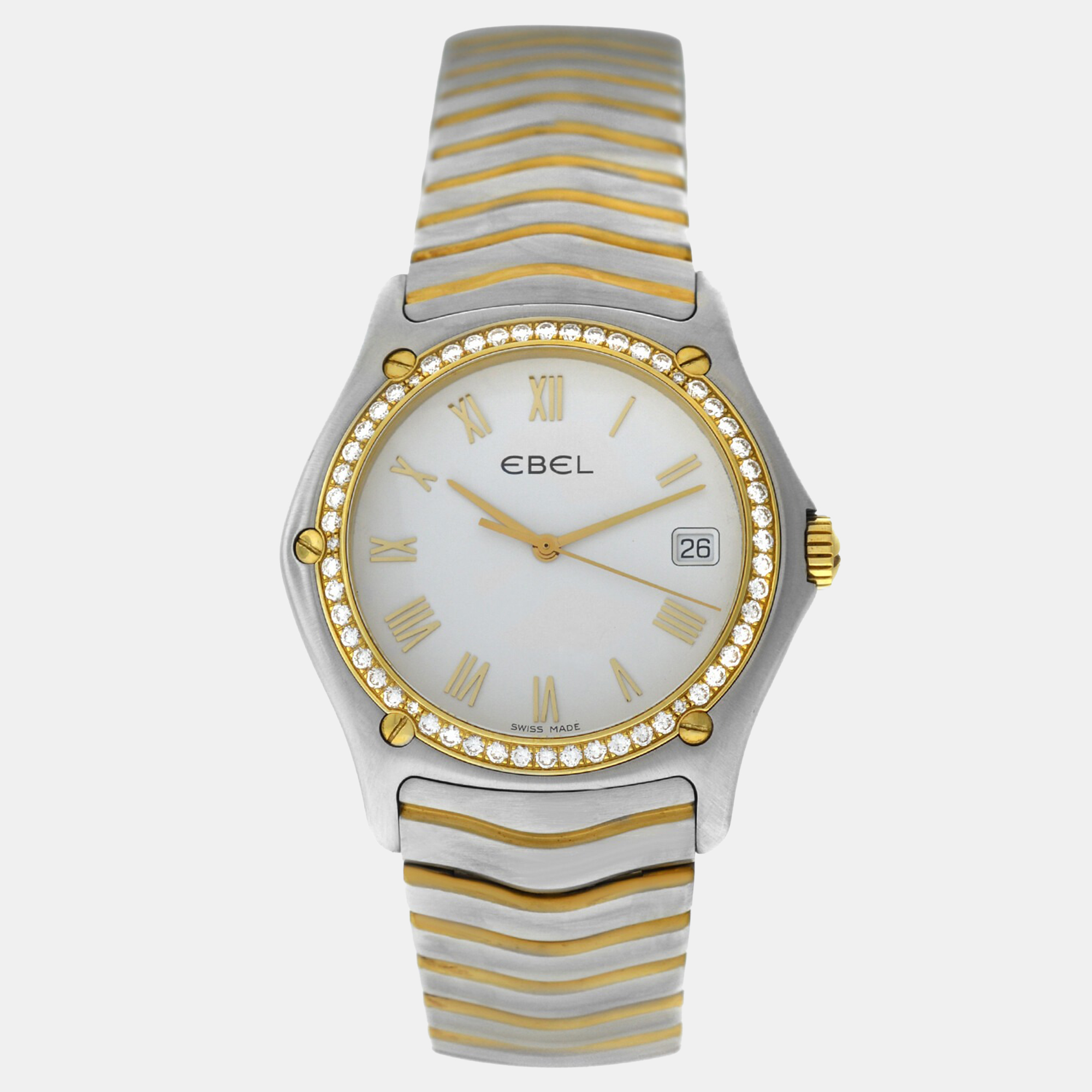 

Ebel Classic Wave E1187F44 Quartz Off-White 18k Yellow Gold Stainless Steel Men's Wristwatch 38 mm