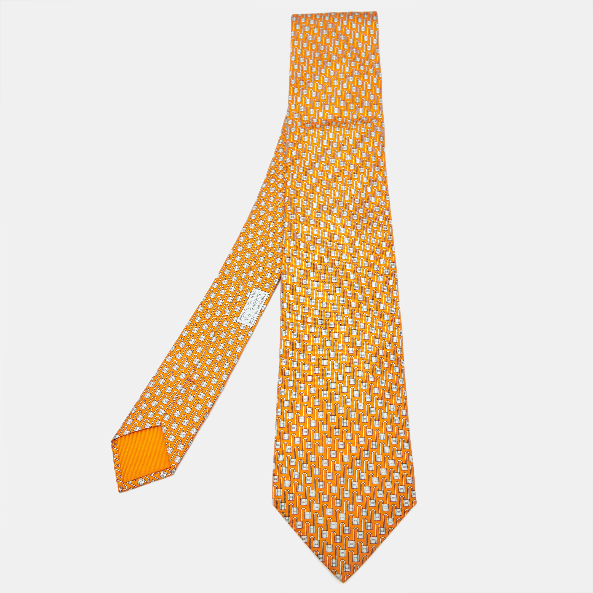 

Hermès Orange Cadena H Silk Tie