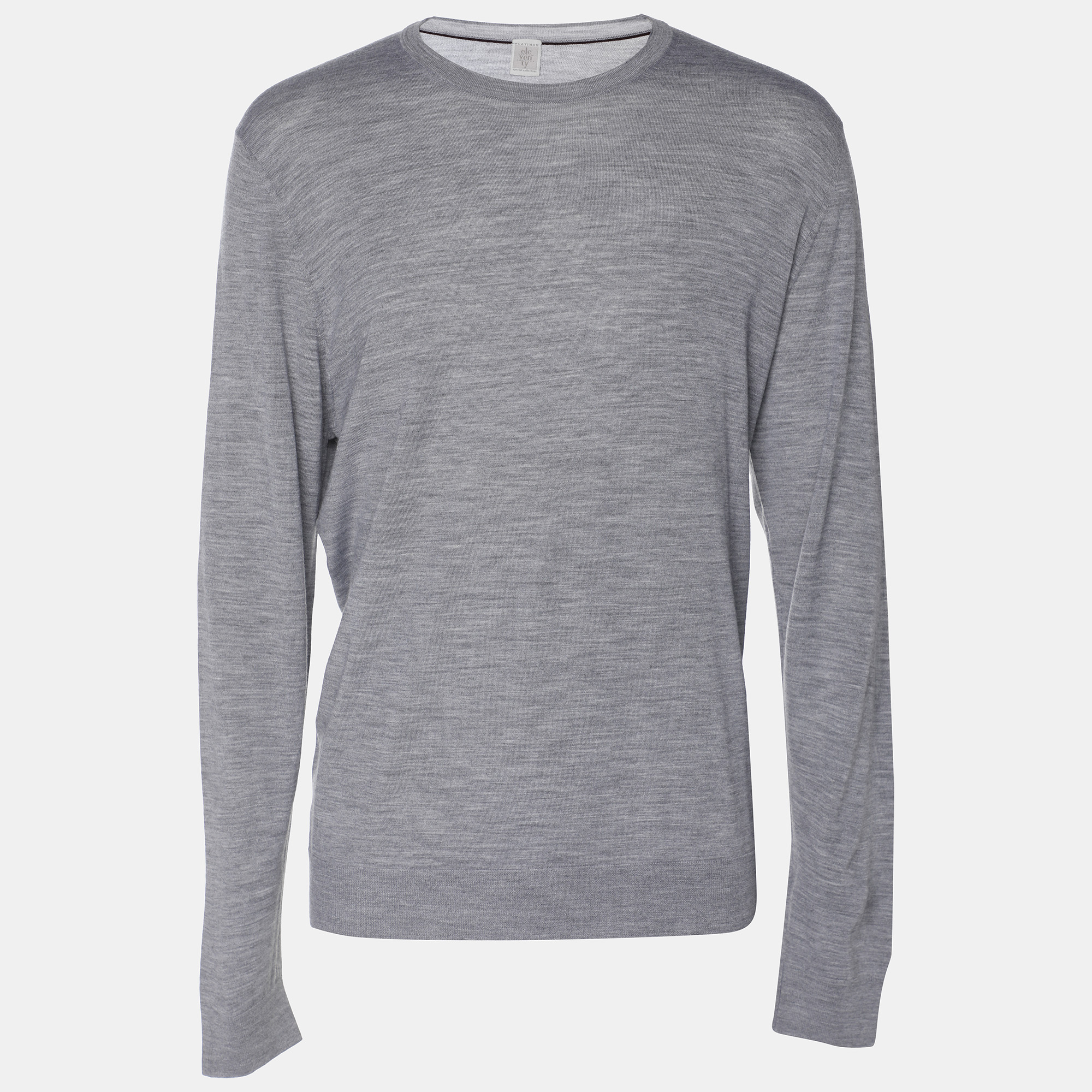 

Elevety Grey Merino Wool Knit Full Sleeve T-Shirt XL