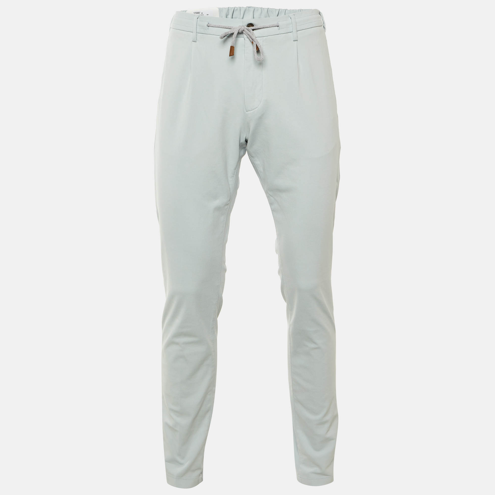 

Eleventy Pale Blue Cotton Blend Drawstring Trousers L