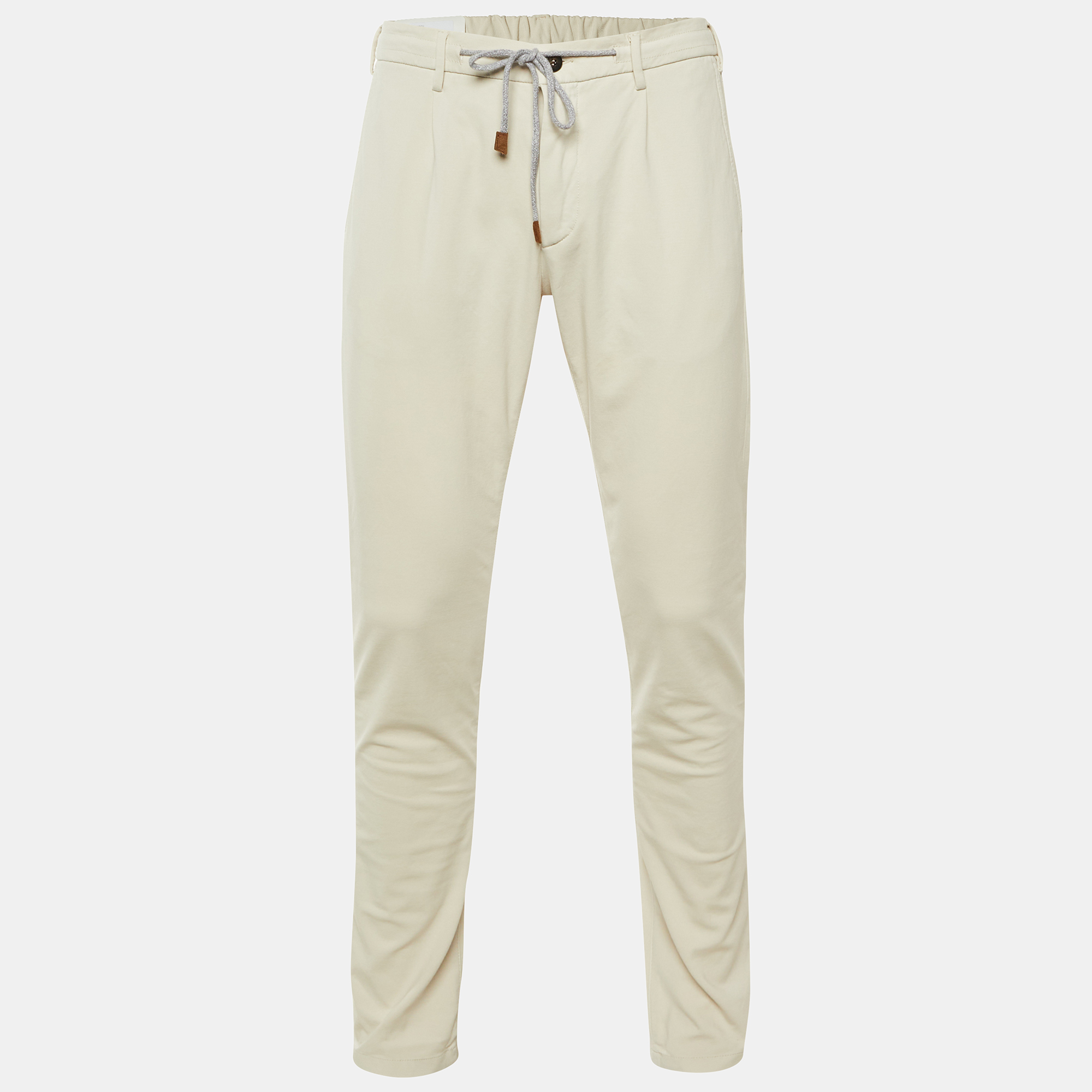

Eleventy Beige Cotton Blend Drawstring Trousers L
