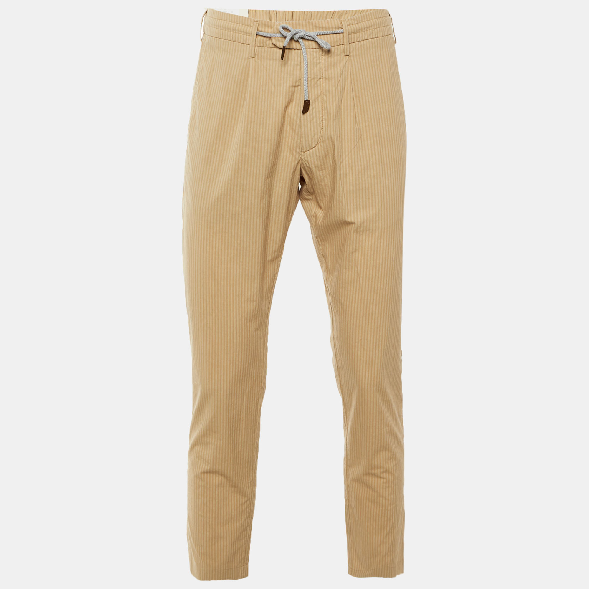 

Eleventy Beige Striped Cotton Blend Trousers L