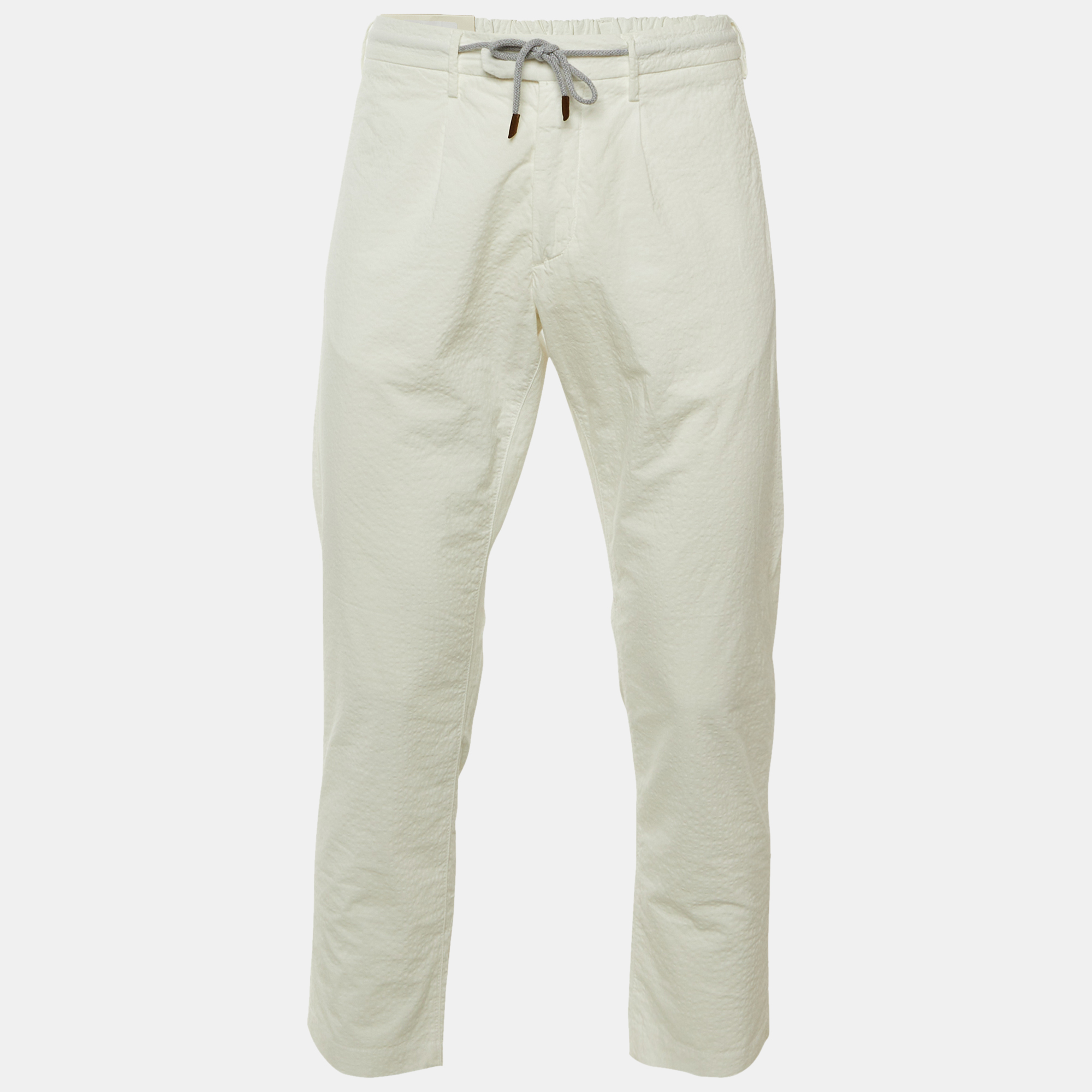 

Eleventy White Textured Cotton Pants L/Waist 33"