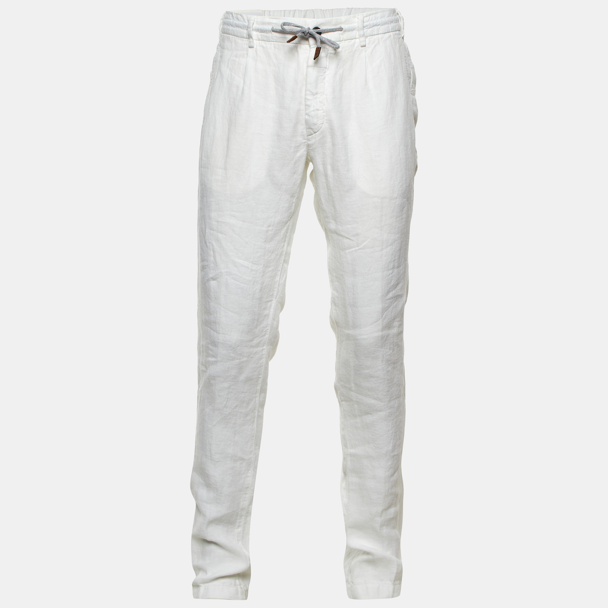 

Eleventy White Linen Milano Drawstring Waist Pants L