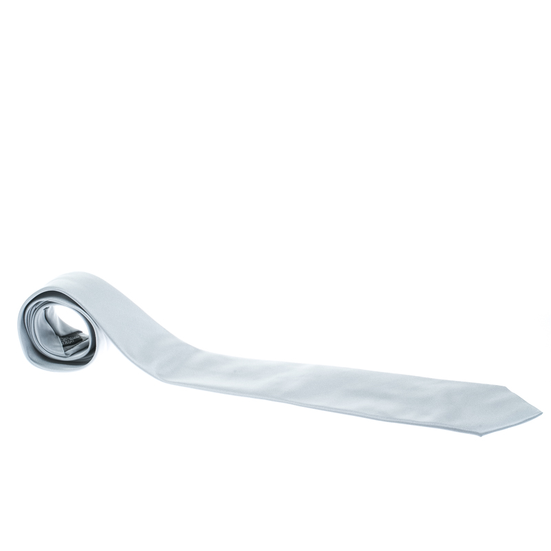 Pre Owned Emporio Armani Grey Silk Logo Embroidered Traditional Tie