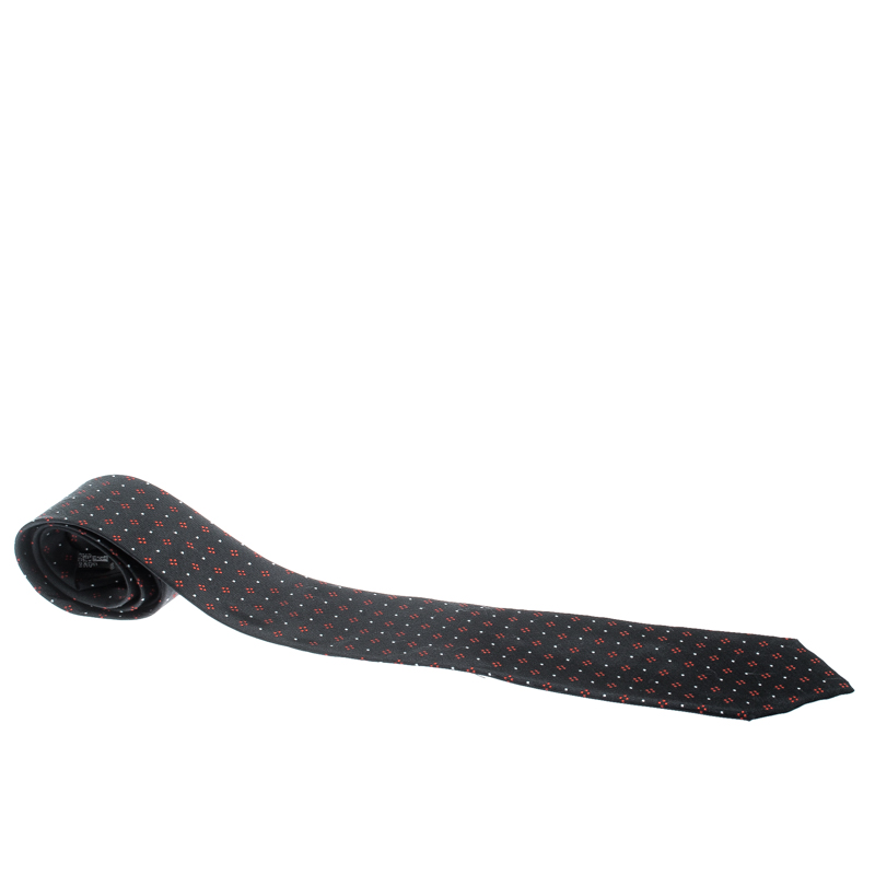 Pre Owned Emporio Armani Black Microflower Patterned Silk Hand Sewn Tie