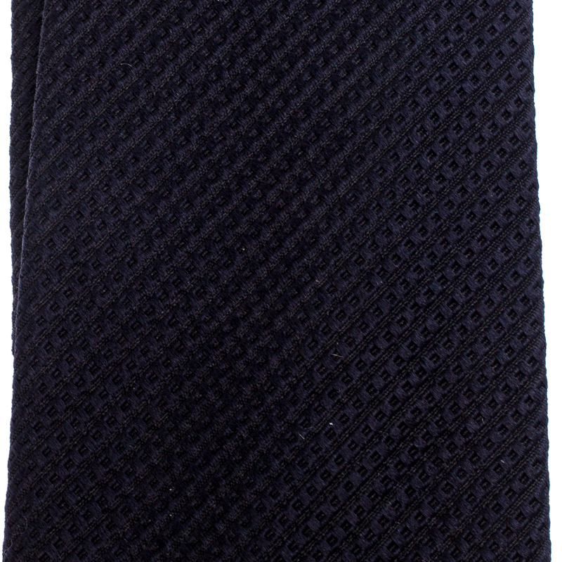 

Emporio Armani Navy Blue Diagonal Chain Pattern Silk Jacquard Skinny Tie