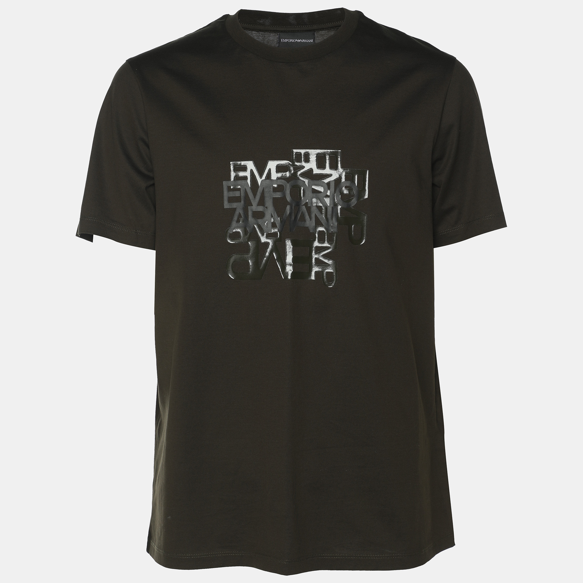 Emporio Armani Dark Olive Green Jersey Logo Print T-Shirt L