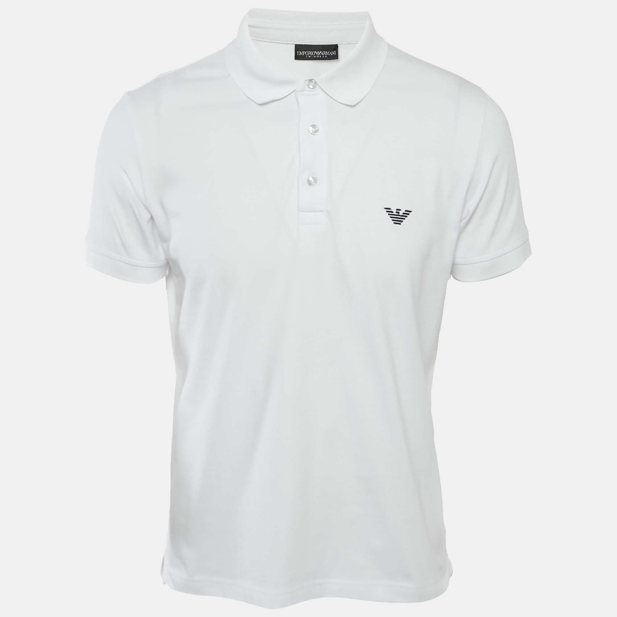 

Emporio Armani Swimwear White Logo Embroidery Cotton Pique Polo T-Shirt M