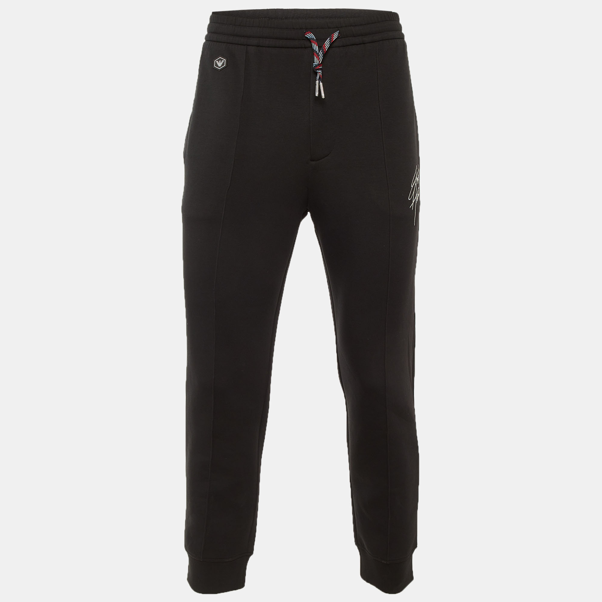 

Emporio Armani Black Jersey Logo Embroidered Jogger Pants M