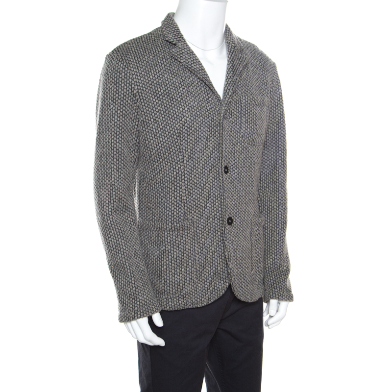 

Emporio Armani Grey Textured Chunky Knit Wool Blend Jacket