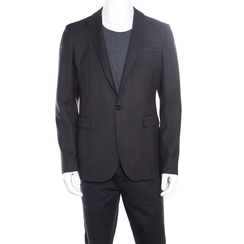 Pre Owned Emporio Armani Grey Wool Fingerprint Lined Tailored Blazer XXL