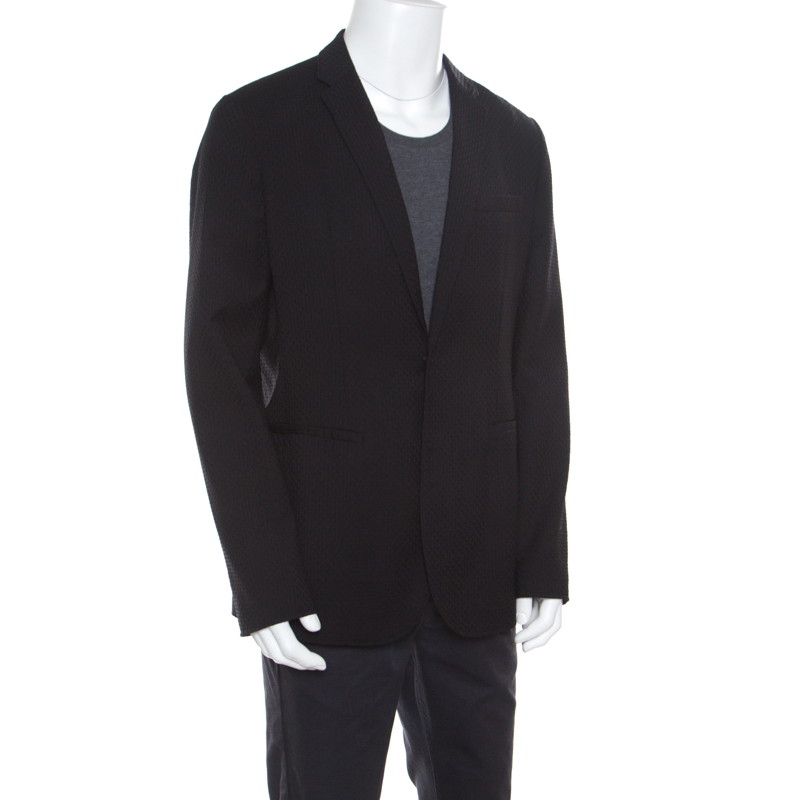 

Emporio Armani Black Textured Wool Jacquard Tailored Blazer