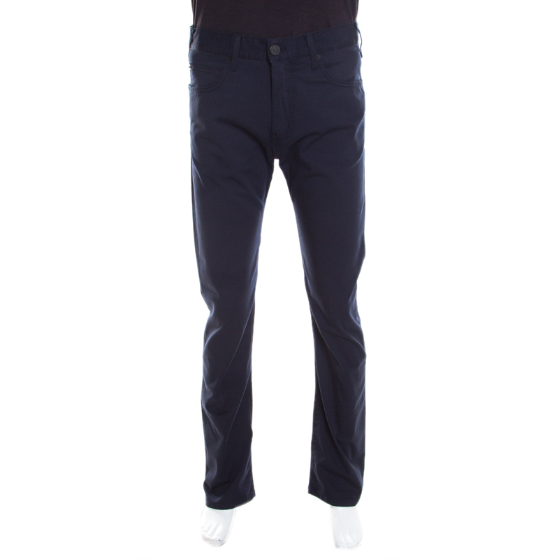Pre Owned Emporia Armani Navy Blue Cotton Stretch Regular Fit Trousers M