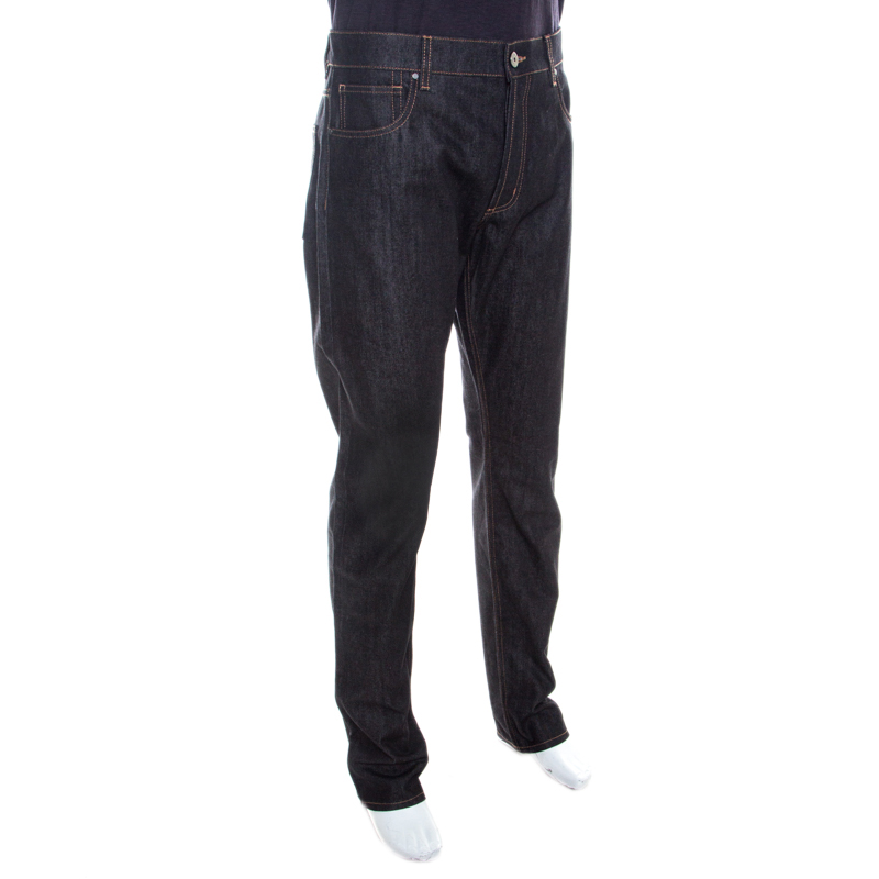 

Emporio Armani Black Dark Wash Denim Studded Pocket Detail Tapered Jeans