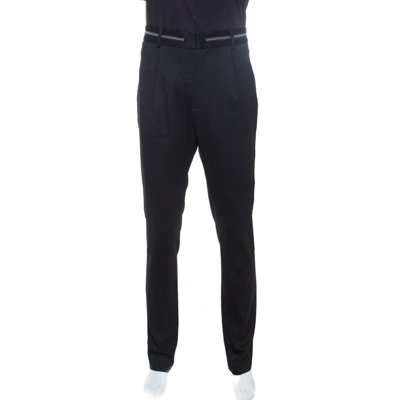 Pre Owned Emporio Armani Black Wool Zip Detail Trousers XXL
