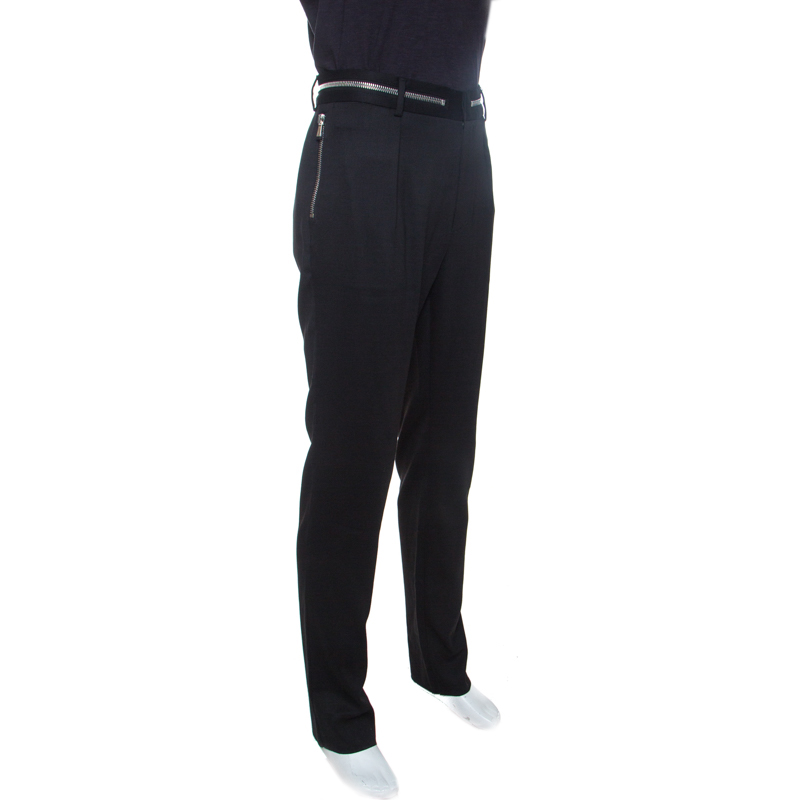 

Emporio Armani Black Wool Zip Detail Trousers