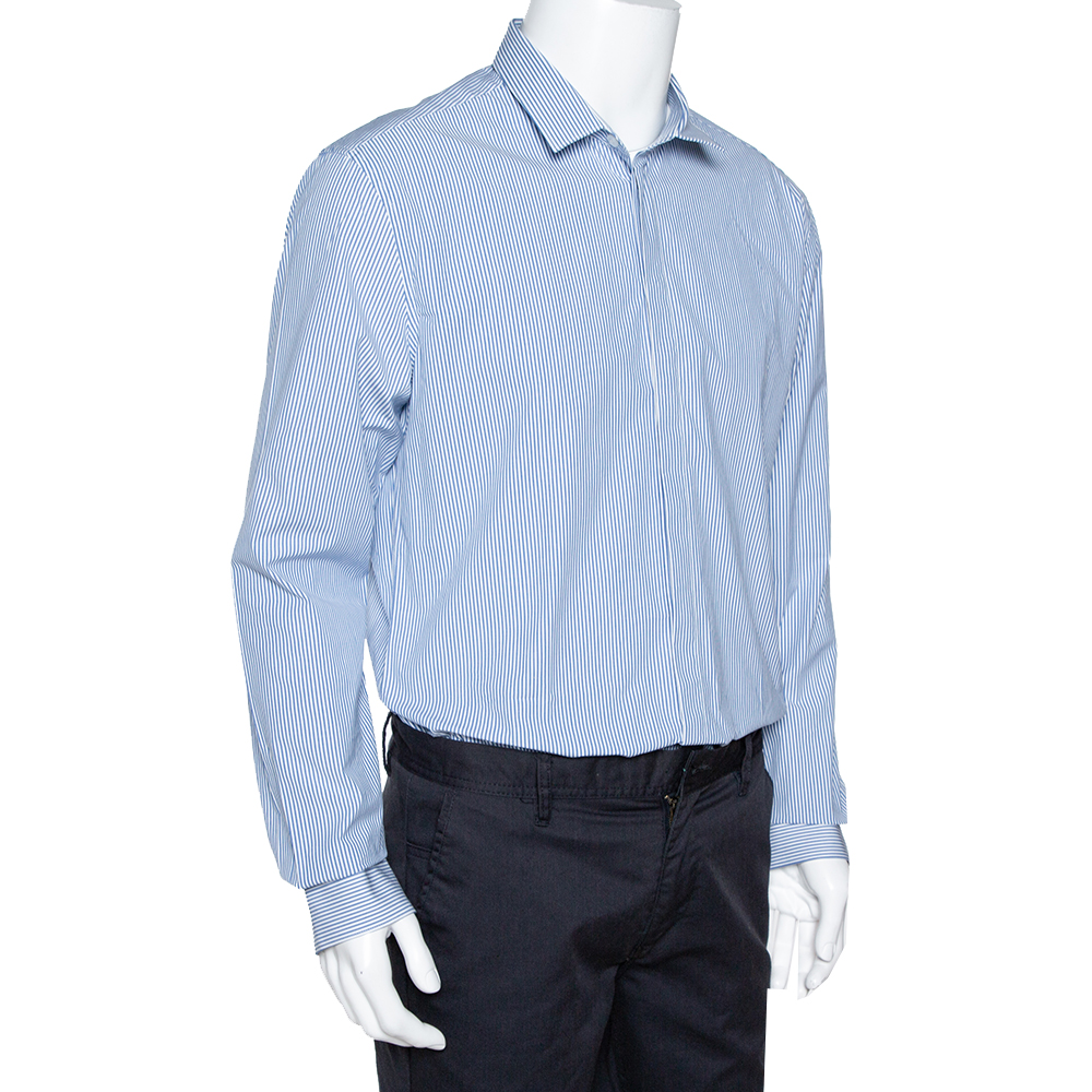 

Emporio Armani Blue Striped Cotton Long Sleeve Button Front Shirt