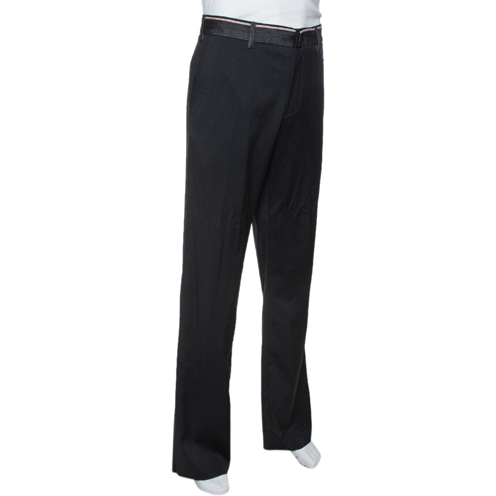 

Emporio Armani Black Wool & Denim Waist Trim Trousers