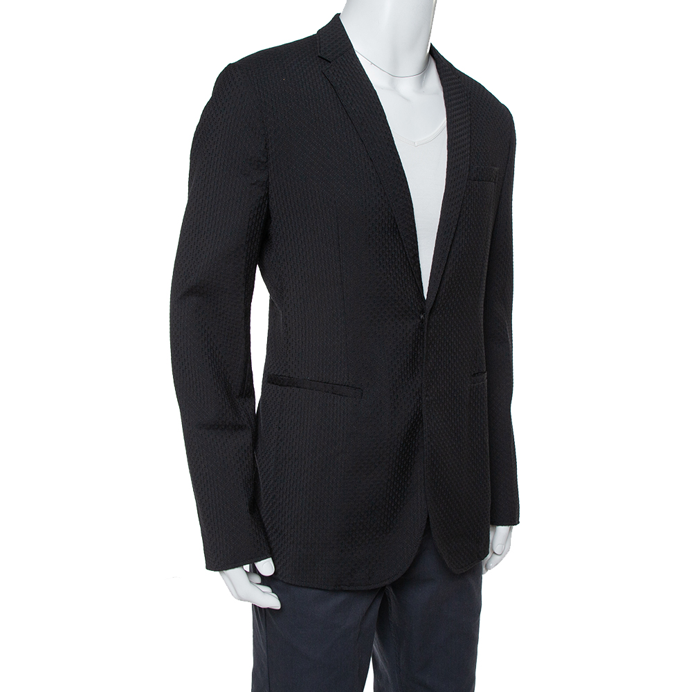 

Emporio Armani Black Textured Wool Jacquard Tailored Blazer