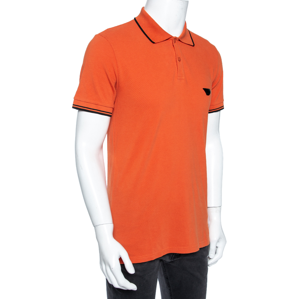 

Emporio Armani Orange Cotton Contrast Trim Logo Patch Polo T-Shirt