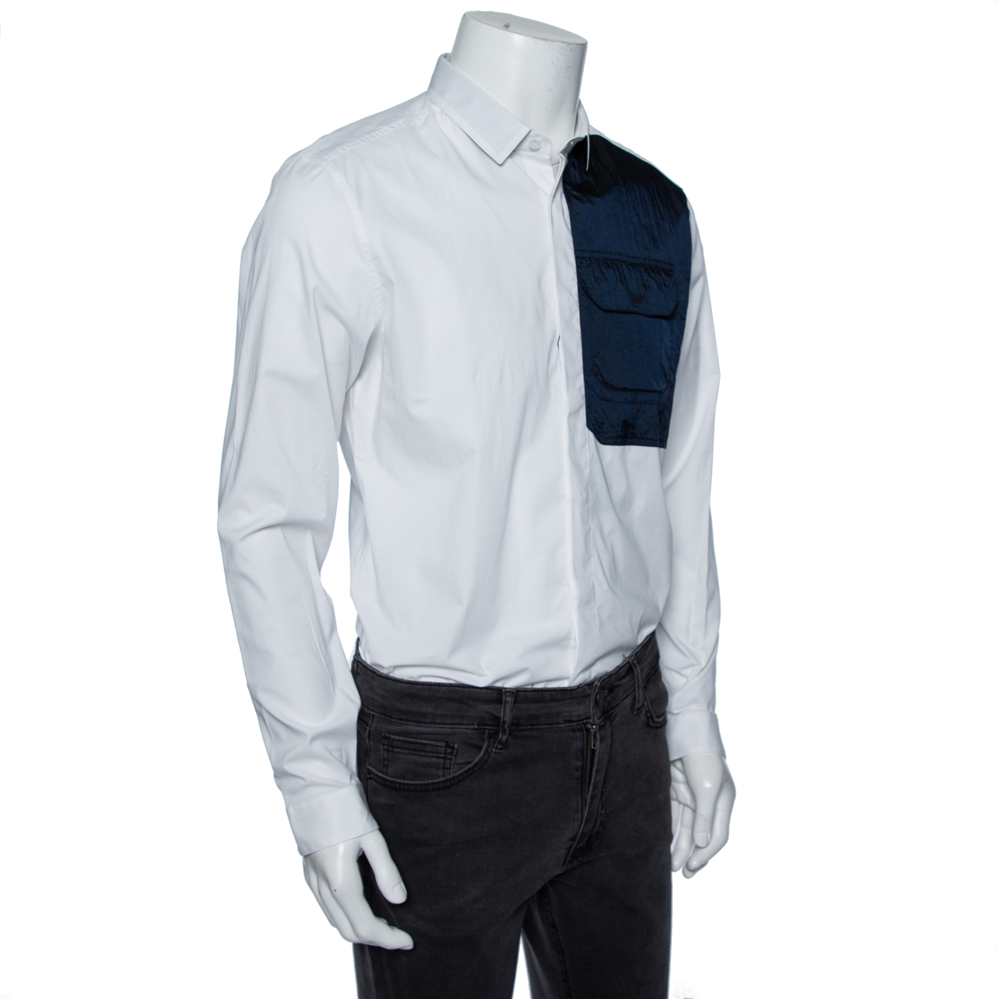 

Emporio Armani White Cotton Contrast Synthetic Trim Detail Shirt