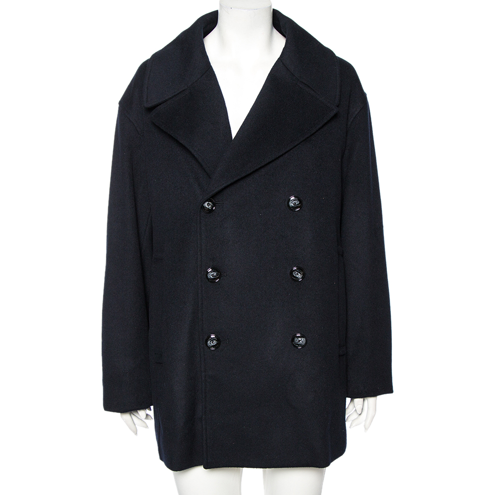 

Emporio Armani Navy Blue Cashmere Double Breasted Coat