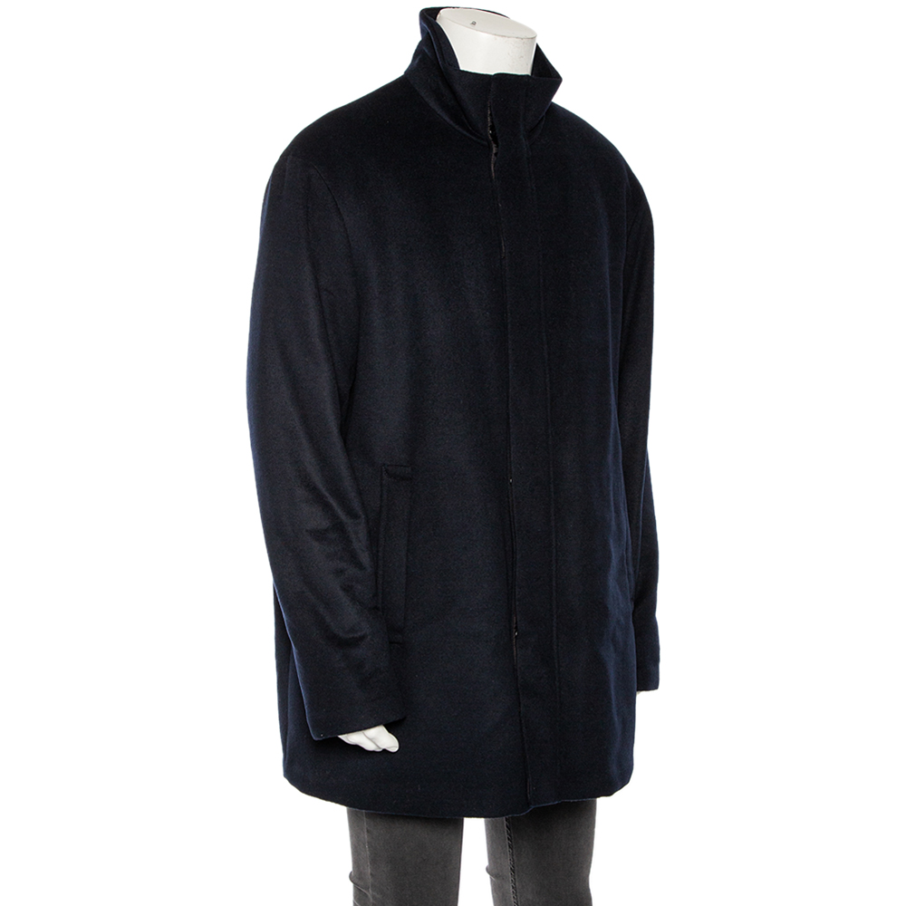 

Emporio Armani Navy Blue Cashmere Single Breasted Coat