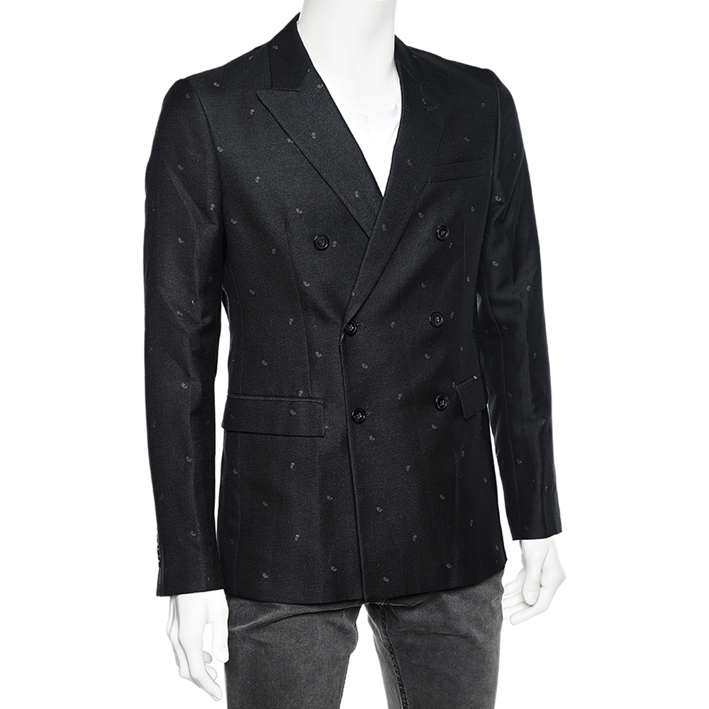 

Emporio Armani Black Printed Wool Double Breasted Blazer