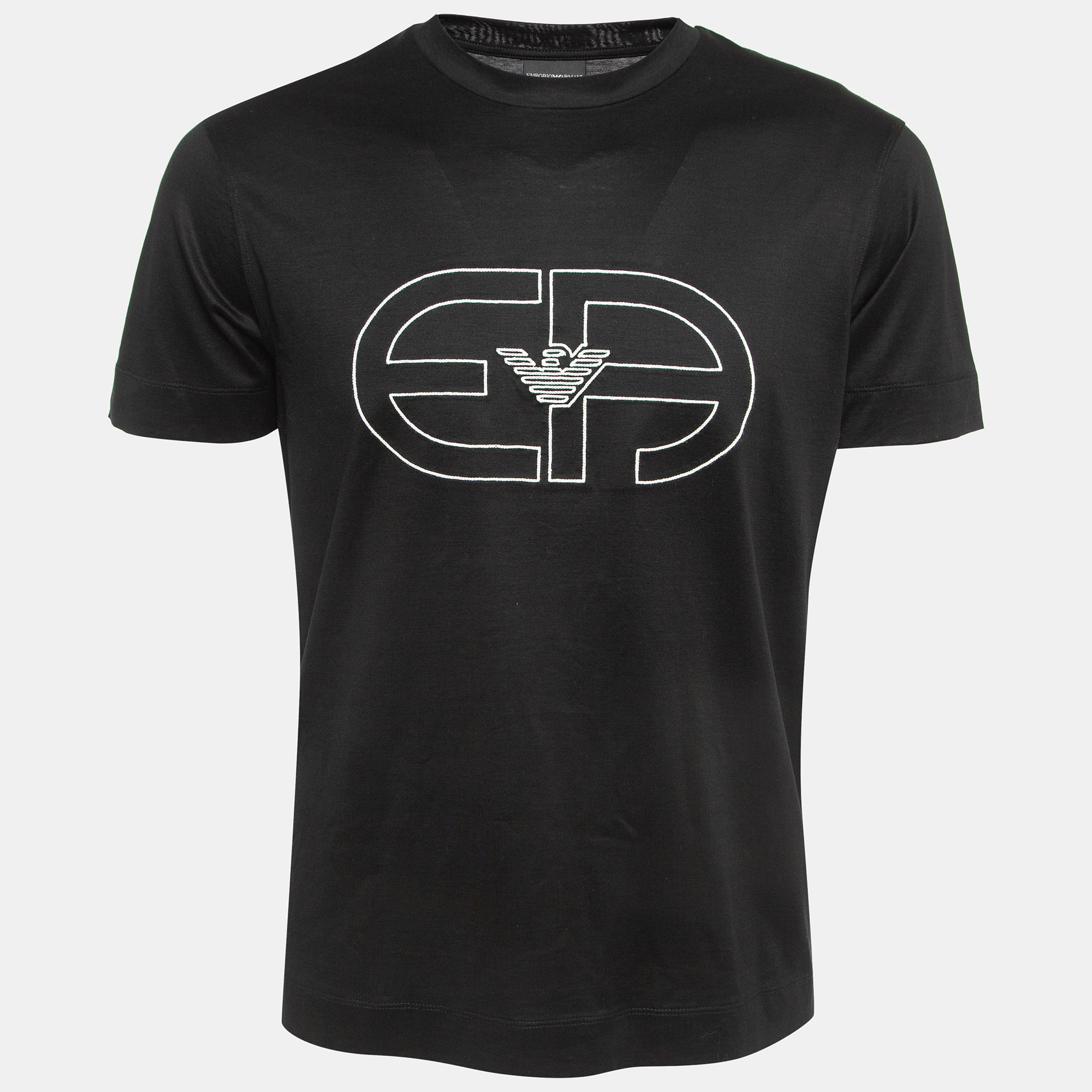 Pre-owned Emporio Armani Black Recreate Logo Jersey Crew Neck T-shirt L