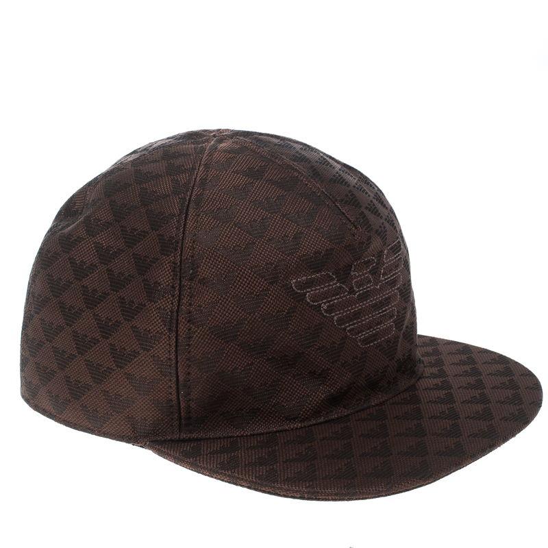 Pre Owned Emporio Armani Brown Monogram Logo Embroidered Baseball Cap S