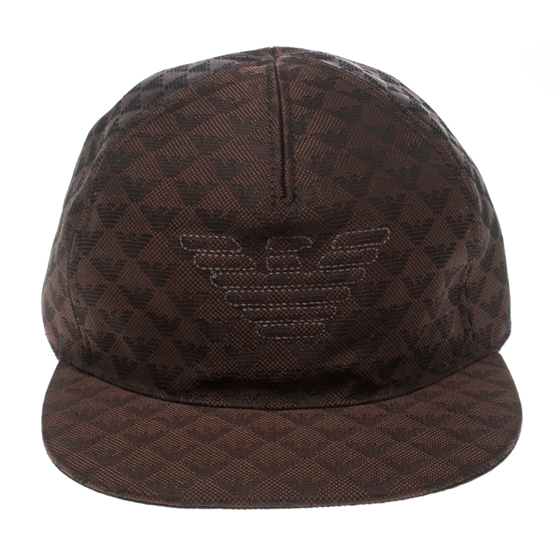 

Emporio Armani Brown Monogram Logo Embroidered Baseball Cap