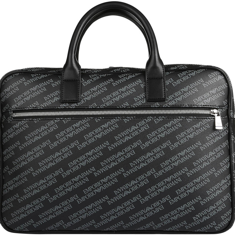 Emporio Armani Black Monogram Leather Laptop Bag