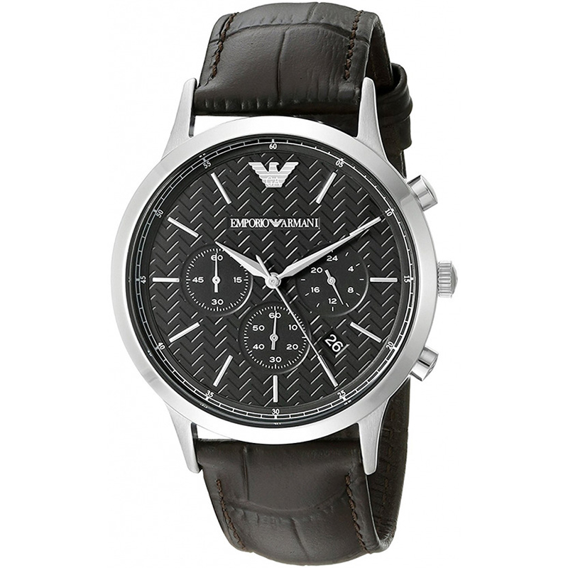 Emporio Armani Black Stainless Steel Dress Chronograph Men's Wristwatch 43MM