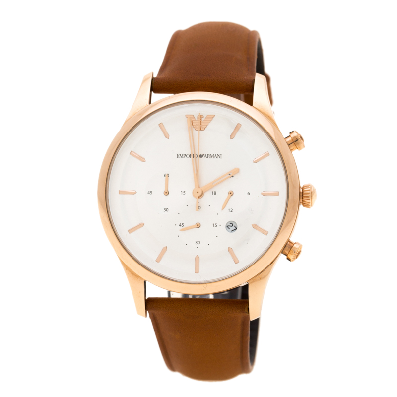 Emporio Armani Silver Dial Rose Gold Plated Stainless Steel AR11043 ...