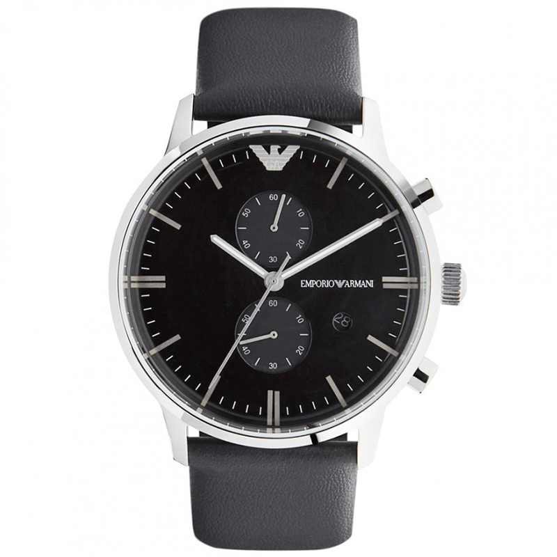Pre Owned Emporio Armani Black Stainless Steel AR0397  Men's Wristwatch 43MM