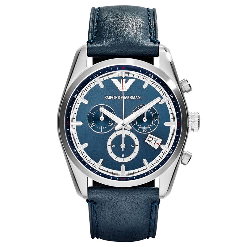 Pre Owned Emporio Armani Blue Stainless Steel AR6041 Men's Wristwatch 42MM