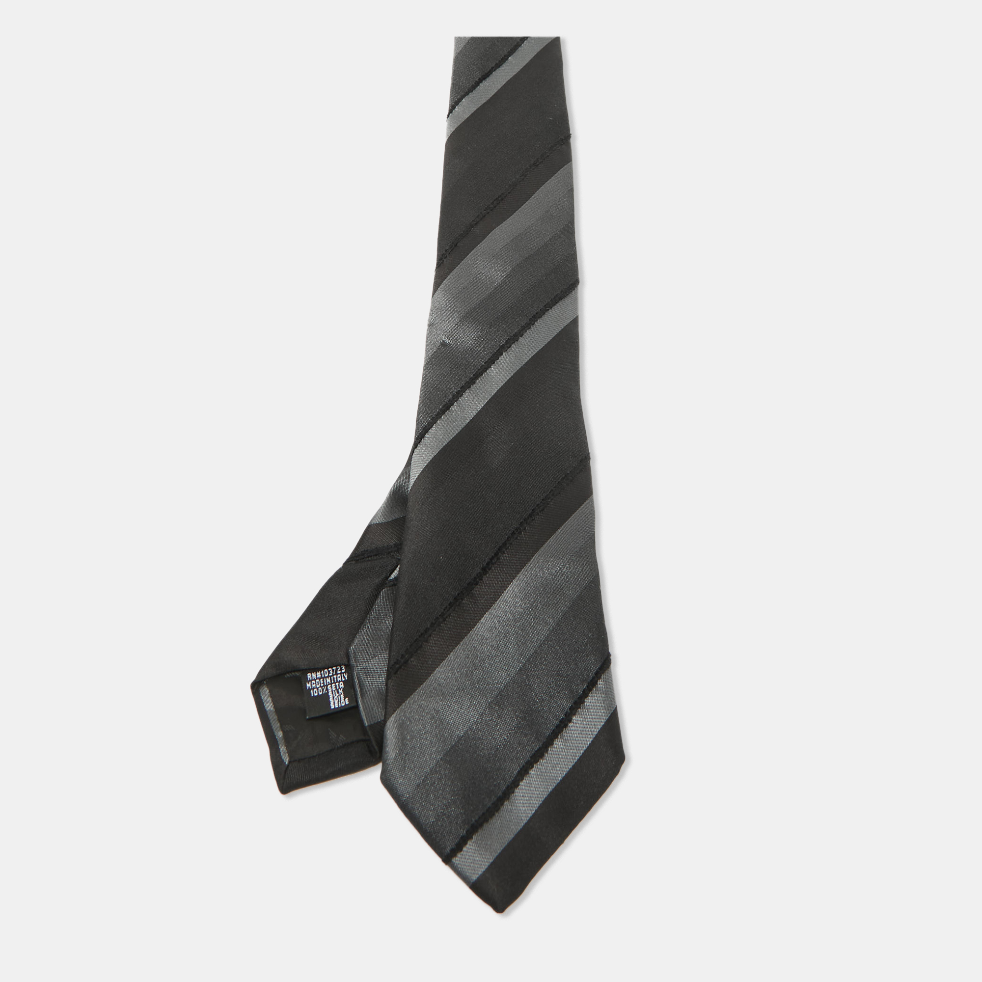 Pre-owned Emporio Armani Black Striped Silk Skinny Tie