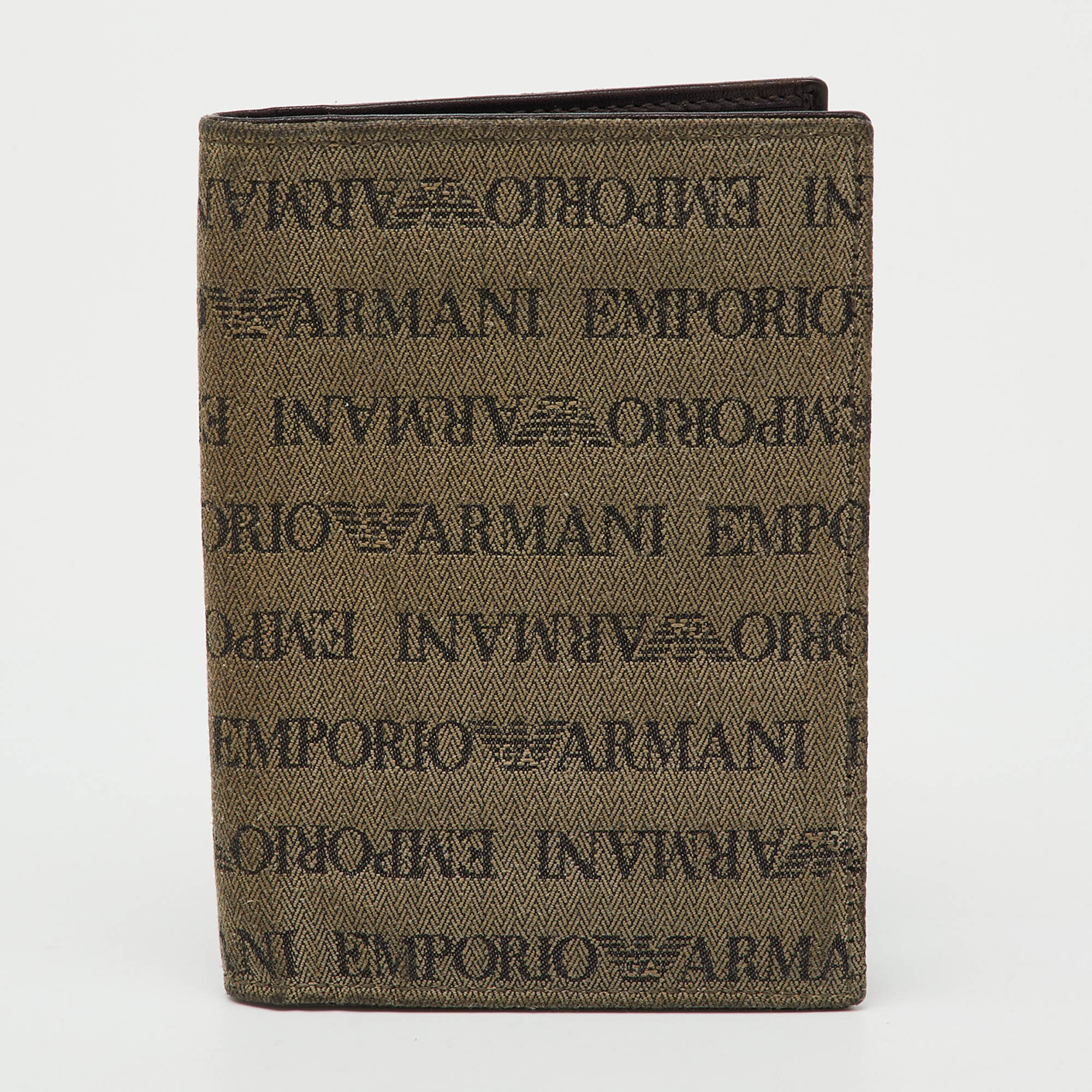 

Emporio Armani Brown Canvas Logo Print Passport Holder
