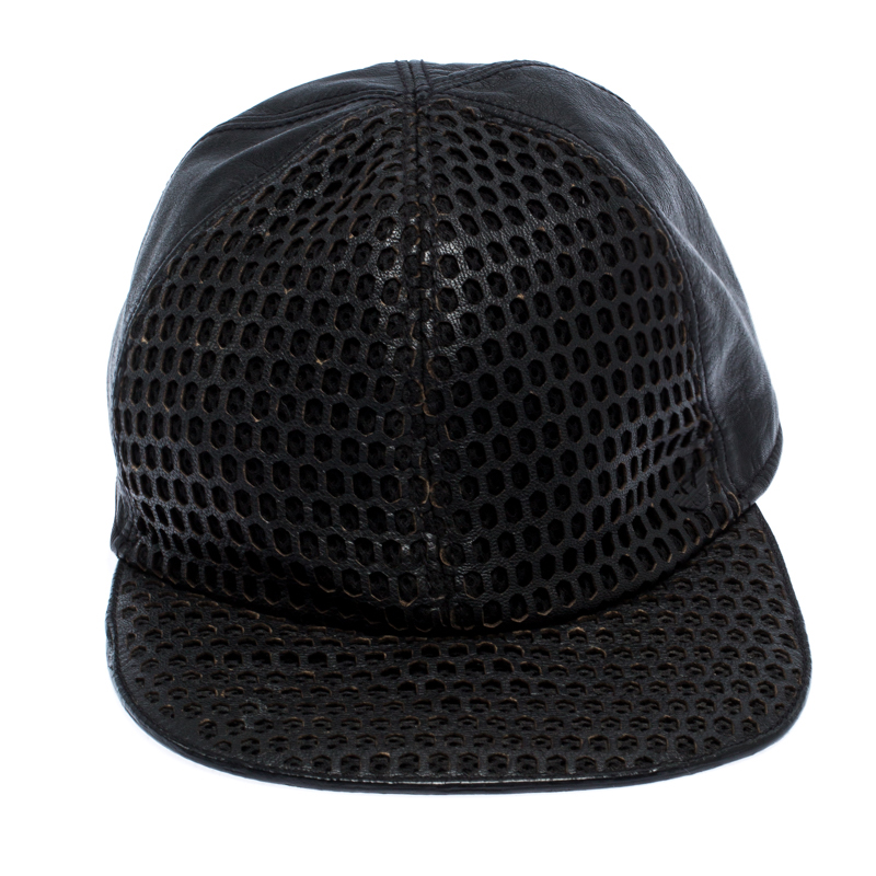 

Emporio Armani Black Leather Cutout Baseball Cap Size