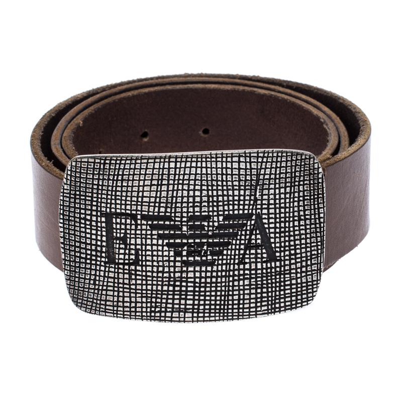 

Emporio Armani Brown Leather Logo Buckle Belt