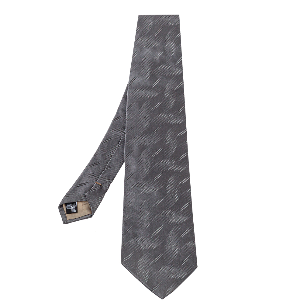 Pre-owned Emporio Armani Grey Textured Silk Traditional Tie