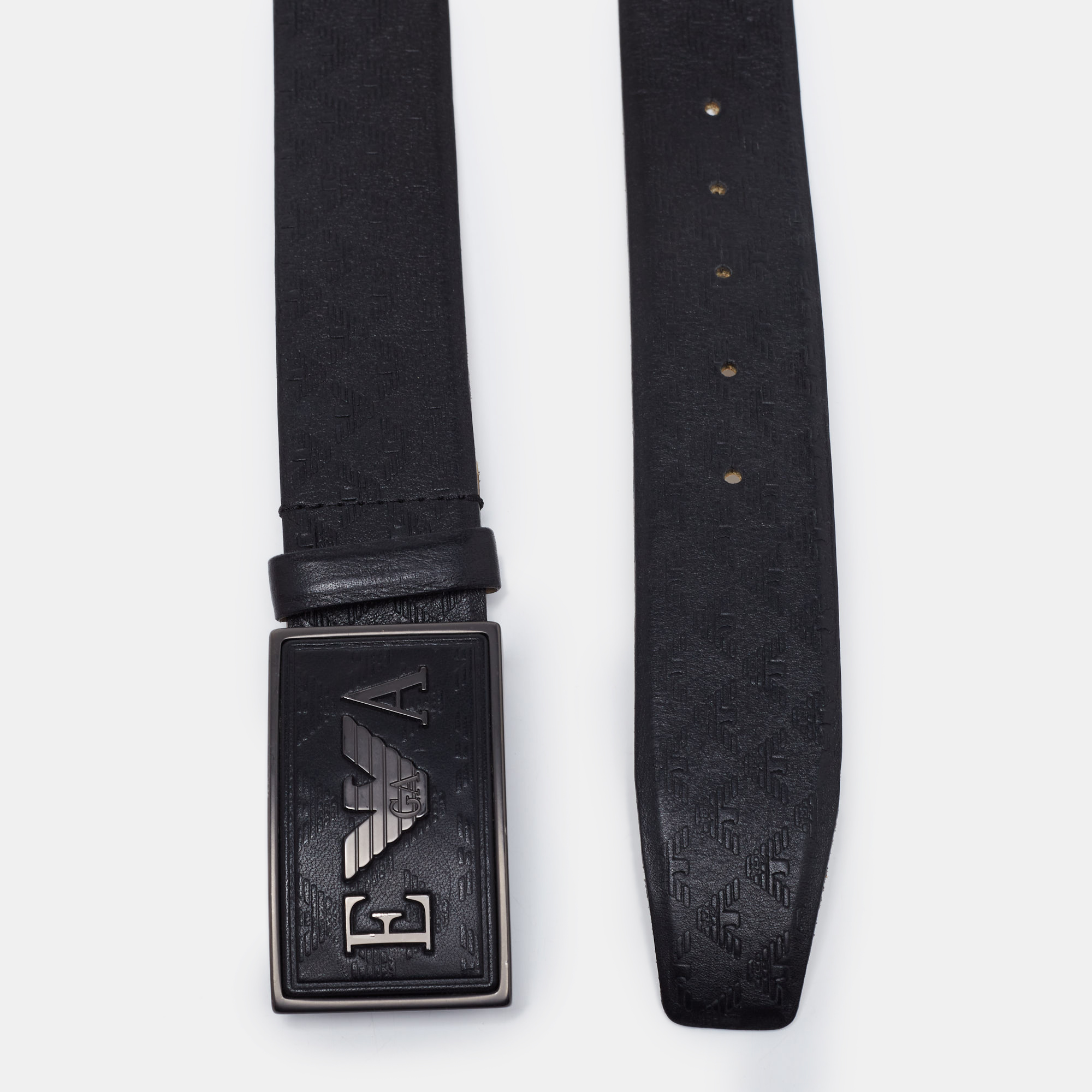 

Emporio Armani Black Monogram Leather Buckle Belt