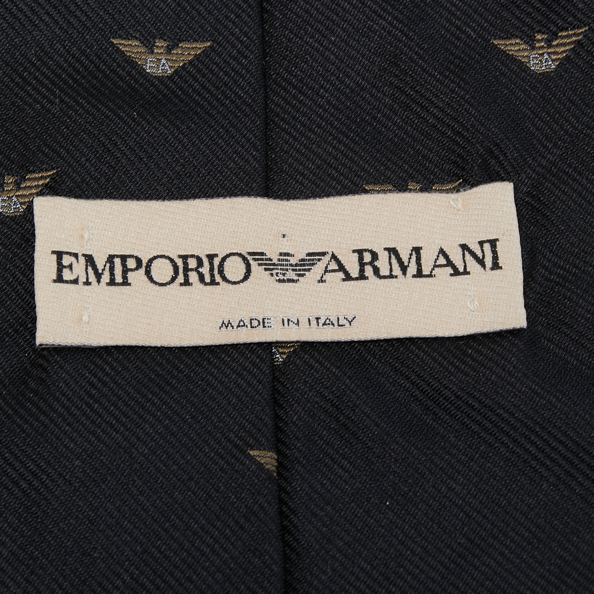 Emporio Armani Vintage Black Logo Silk Jacquard Tie 